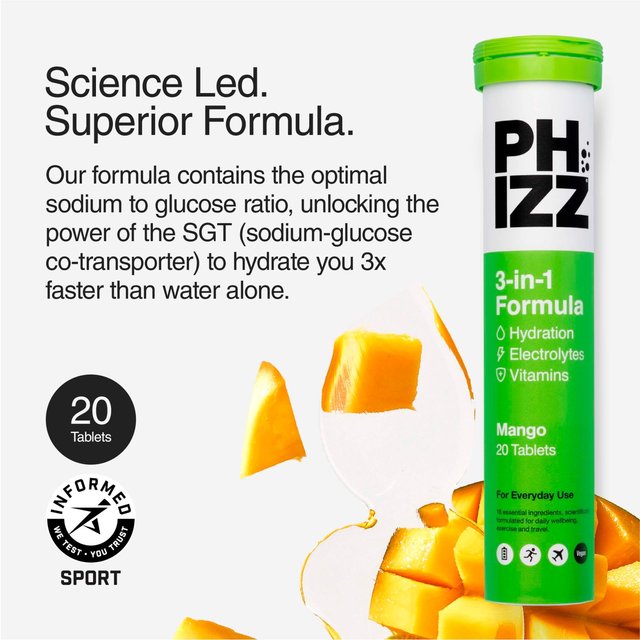 Phizz Mango 3-in-1 Hydration Electrolytes and Vitamins Effervescent   20 per pack GOODS M&S   