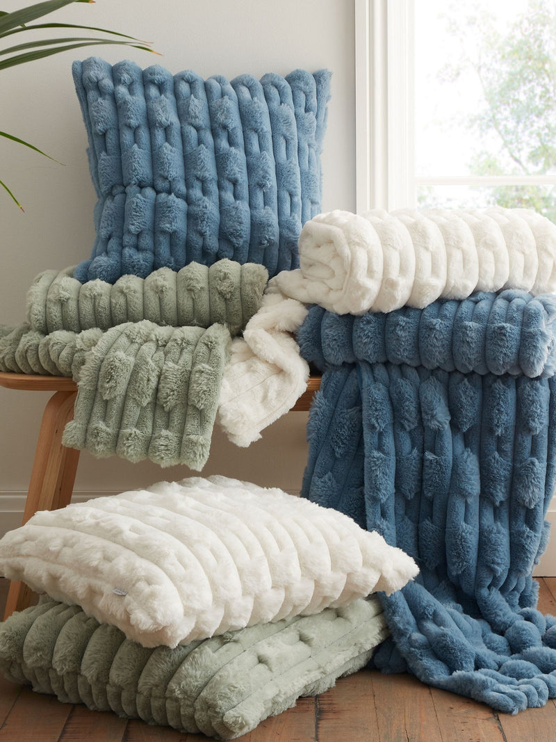 Green carved faux fur cushion 55x55cm - British product