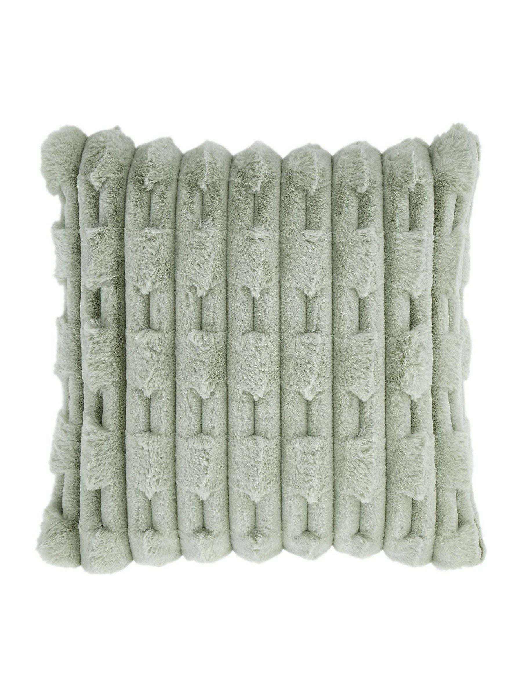 Green carved faux fur cushion 55x55cm - British product