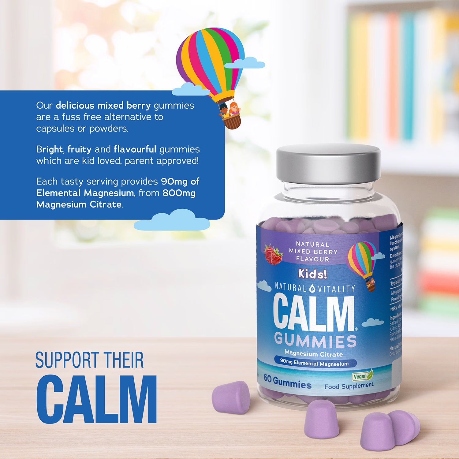 Natural Vitality Calm Kids magnesium gummies 90mg 60 gummies, UK version