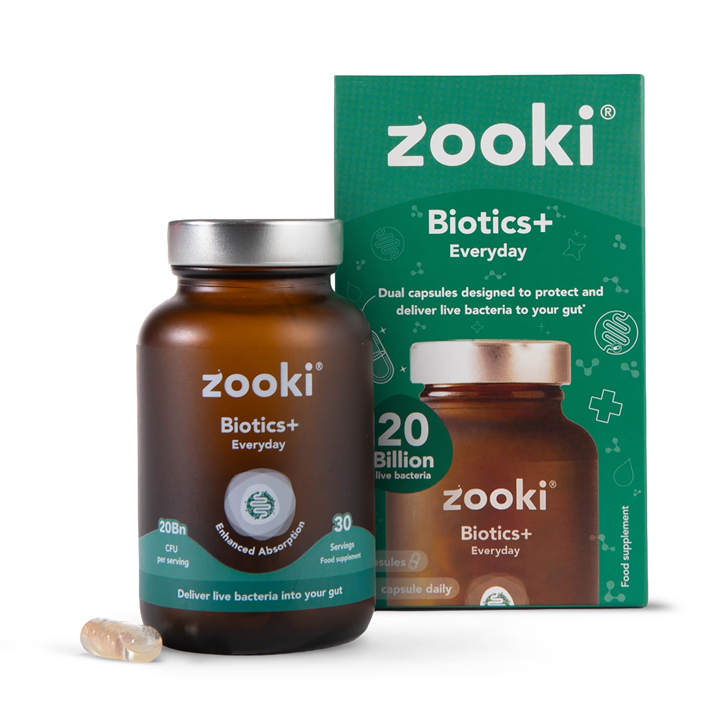 Zooki Biotics+ probiotic supplement 30 capsules, UK version