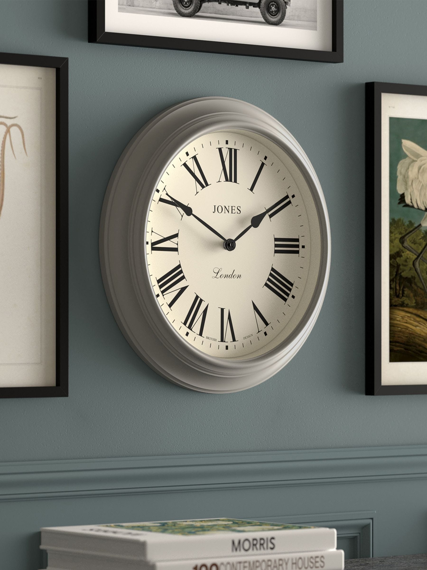 Jones Clocks Grey Supper Club wall clock 40cm, UK version