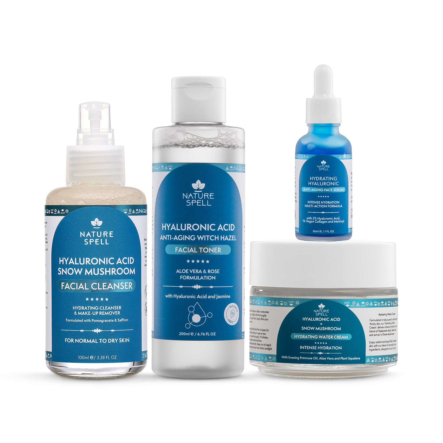 Nature Spell hydrating skincare set with hyaluronic acid and snow mushroom (British brand)
