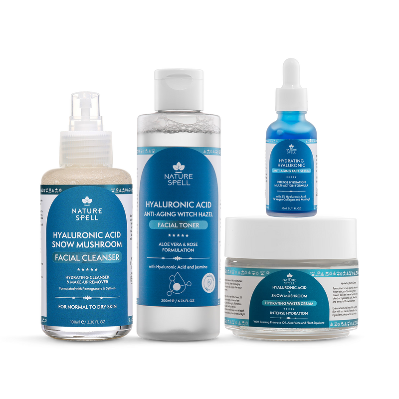 Nature Spell hydrating skincare set with hyaluronic acid and snow mushroom (British brand)