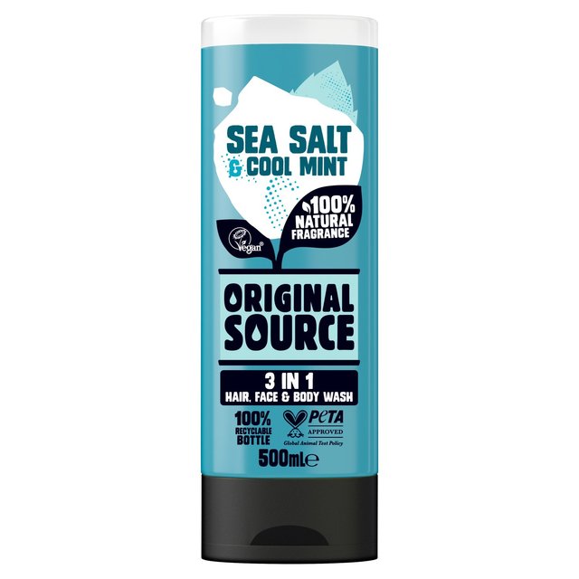 Original Source Sea Salt & Cool Mint 3 in 1 Hair Face and Body Wash for Men   500ml GOODS M&S   