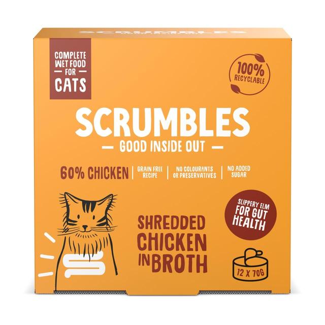 Scrumble Wet Cat Shredded Chicken in Broth   12 x 70g GOODS M&S   