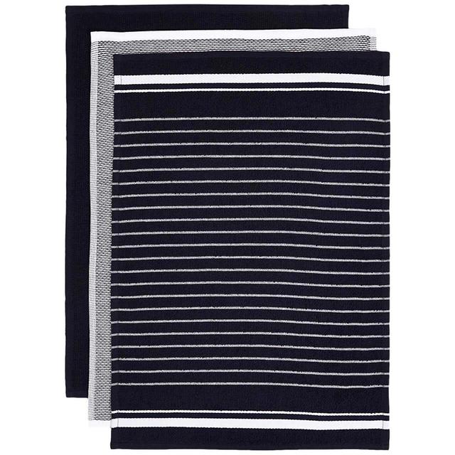 M&S Collection Set of 3 Cotton Rich Kitchen Towels One Size Blue   3 per pack GOODS M&S   