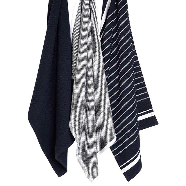 M&S Collection Set of 3 Cotton Rich Kitchen Towels One Size Dark Grey   3 per pack GOODS M&S   