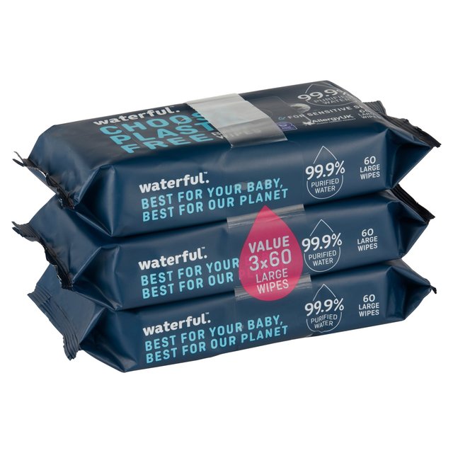 Waterful 99.9% Water & Plastic Free Large Baby Wipes Multipack   3 x 60 per pack GOODS M&S   