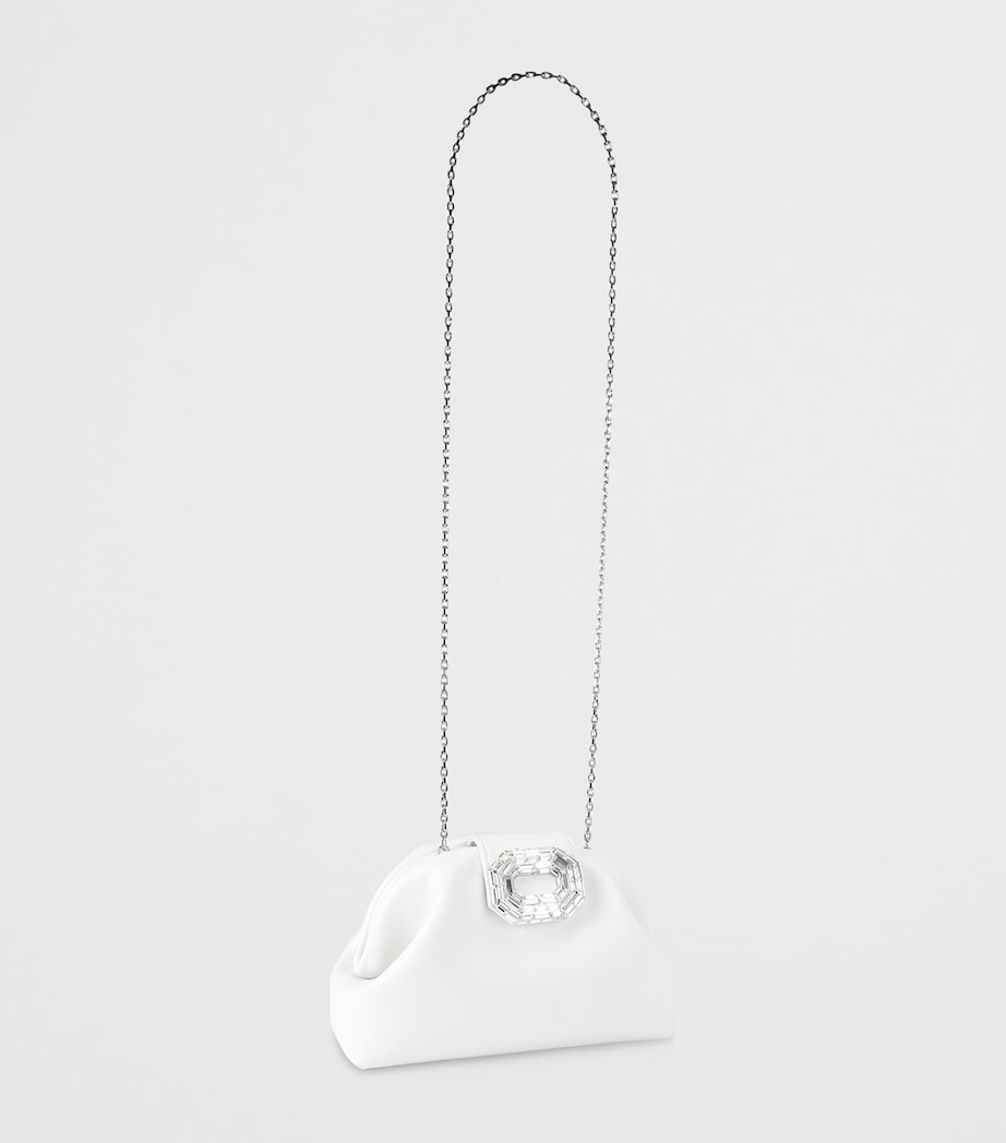 Amina Muaddi leather Camelia clutch bag with chain strap - British product