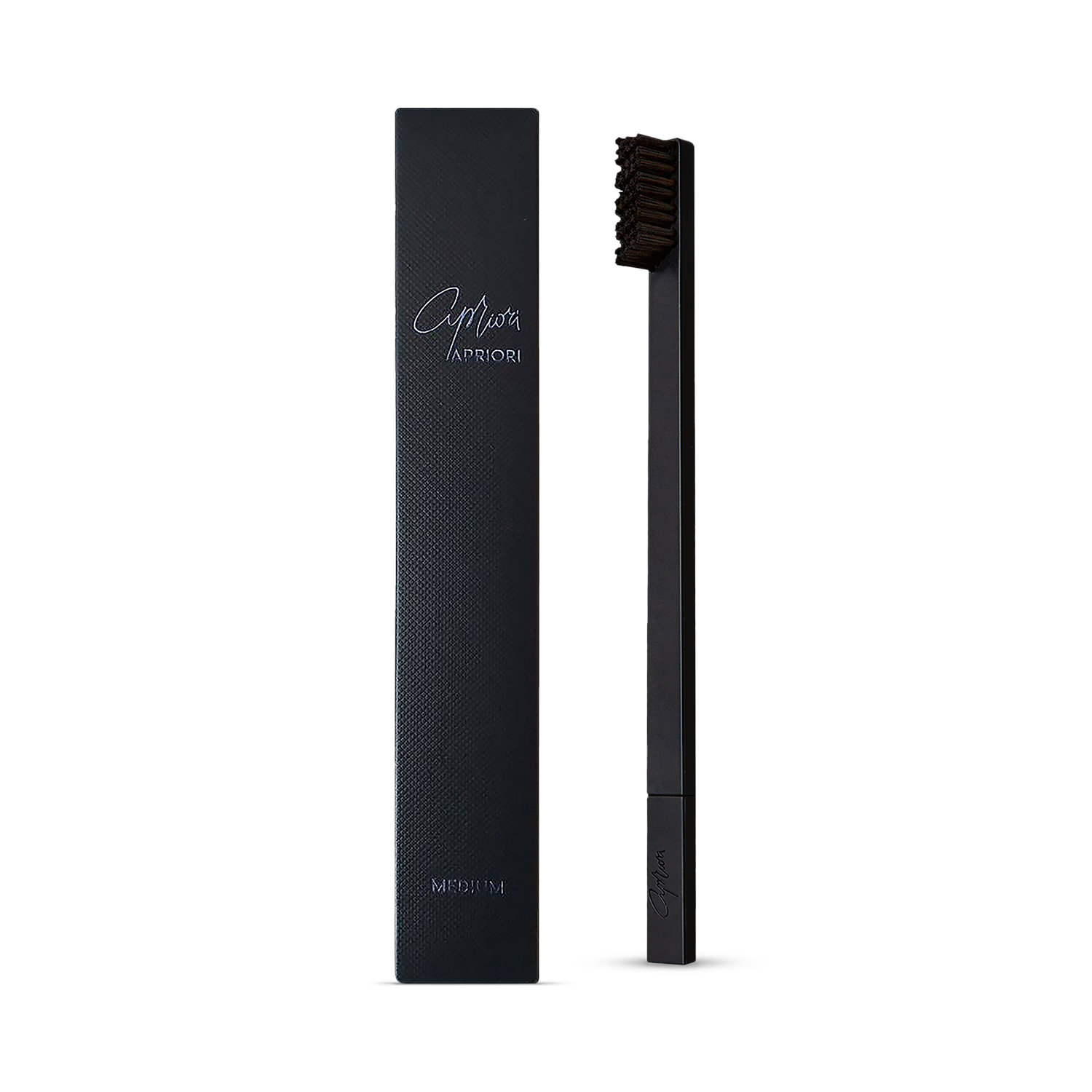 Apriori Midnight Black medium toothbrush, imported from the UK