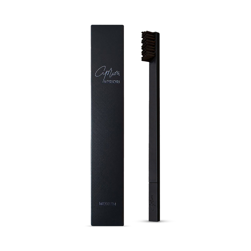 Apriori Midnight Black medium toothbrush, imported from the UK