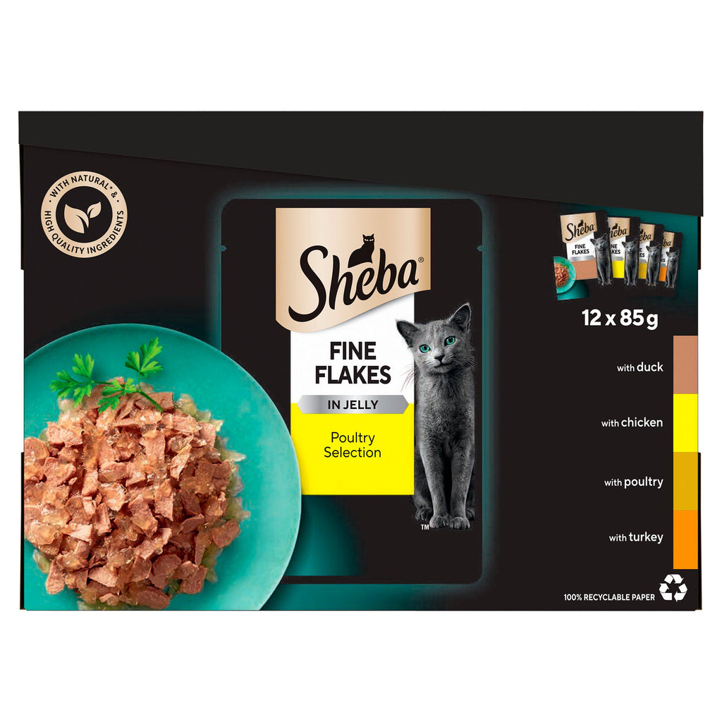 Sheba Fine Flakes Cat Food Pouches Poultry in Jelly 12 x 85g