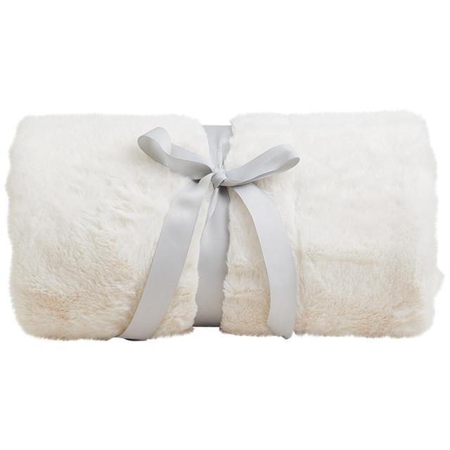 M&S Supersoft Faux Fur Throw Medium Cream GOODS M&S   