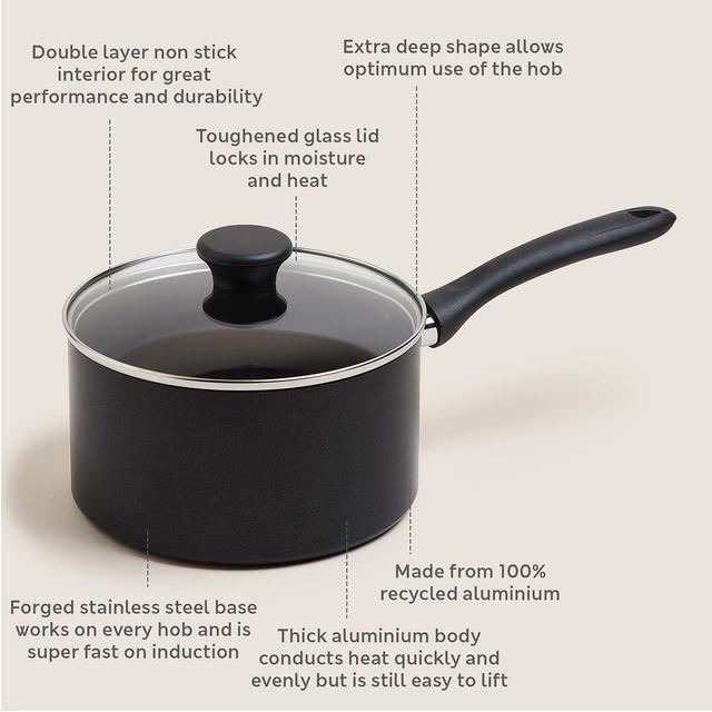 M&S Collection Aluminium 20cm Non-Stick Saucepan One Size Black