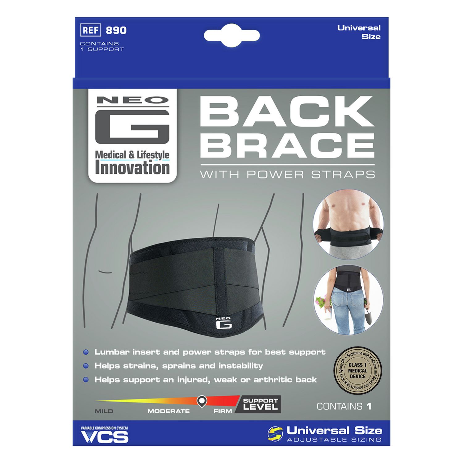 Neo G back brace with power straps one size, UK version