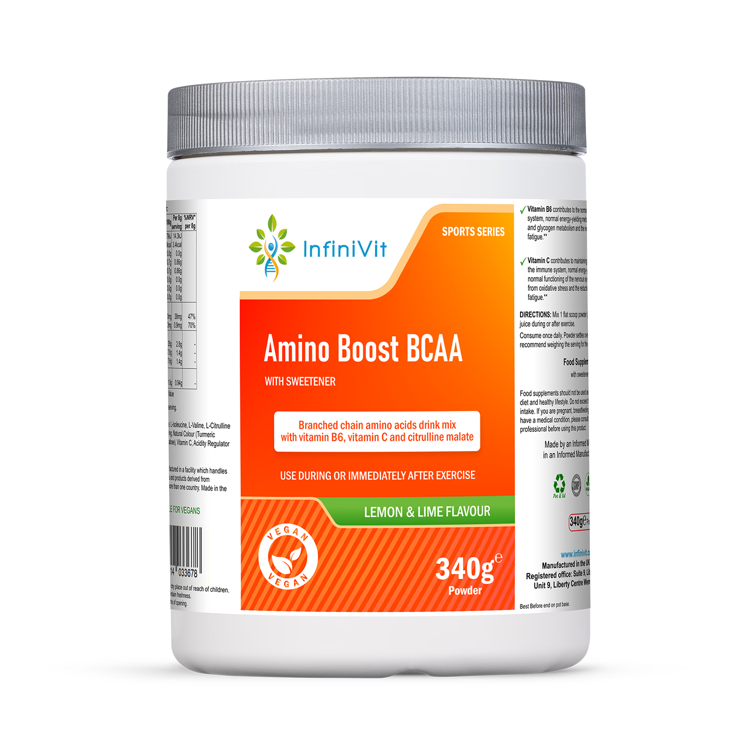 InfiniVit Amino Boost BCAA powder Lemon & Lime 340g (British brand)