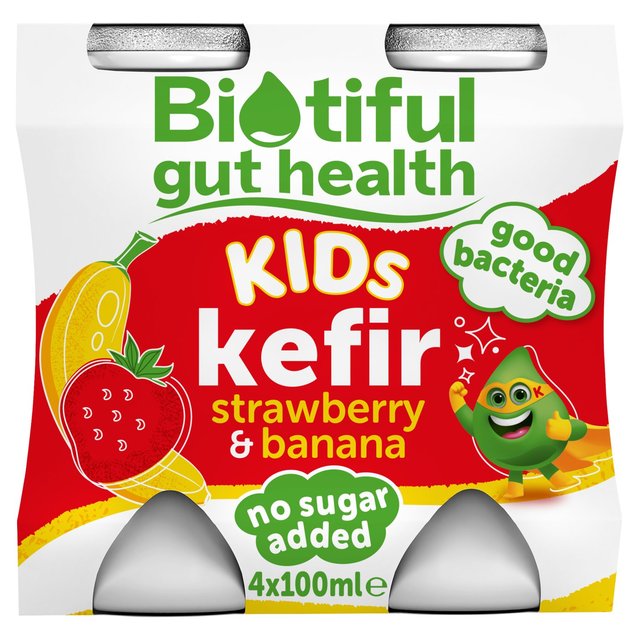 Biotiful Gut Health Strawberry & Banana Kids Kefir   4 x 100ml GOODS M&S   