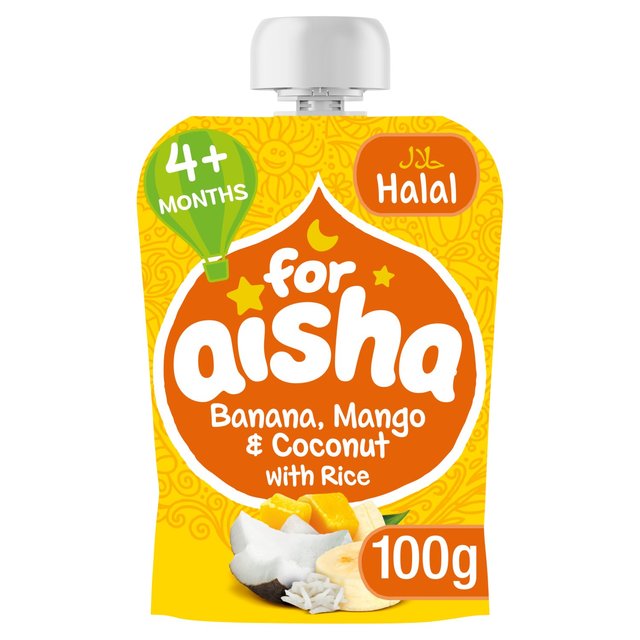 For Aisha Fruit Pouch +4 Months Banana Mango & Coconut with Rice   100g GOODS M&S   