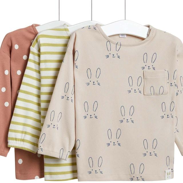 M&S Printed Long Sleeve Tops 3 Packs 0 Months-3 Years GOODS M&S   