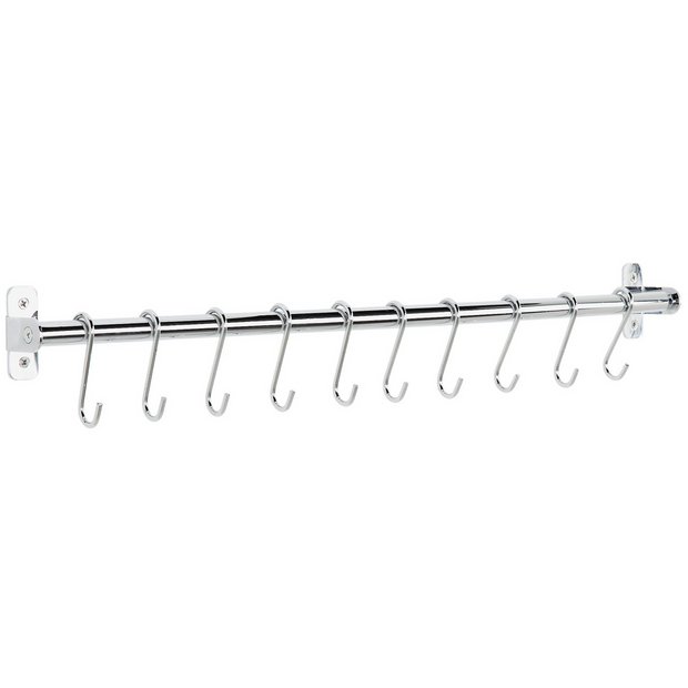 Argos Home chrome rail with 10 hooks for kitchen, UK version