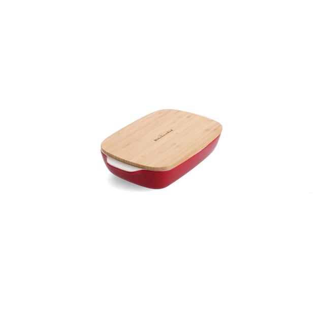 KitchenAid Empire Red Medium 26cm Stoneware Dish with Bamboo Lid GOODS M&S   