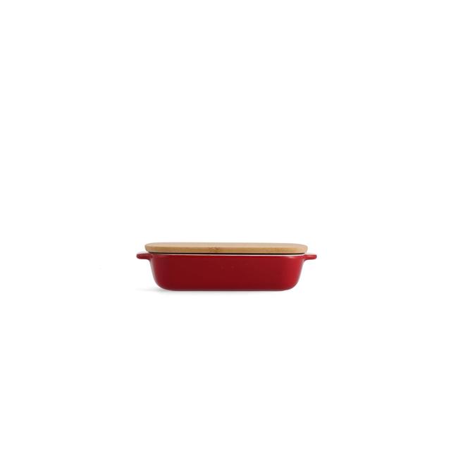 KitchenAid Empire Red Medium 26cm Stoneware Dish with Bamboo Lid GOODS M&S   