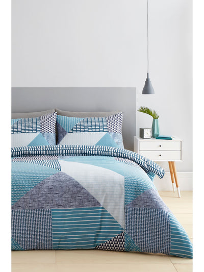Catherine Lansfield Teal Blue Larsson Geo Duvet Cover and Pillowcase Set