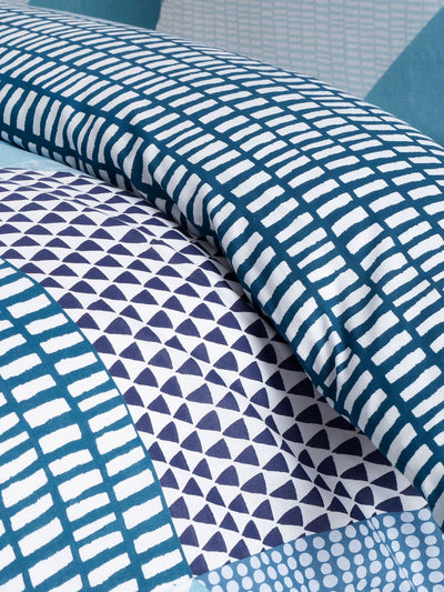 Next Catherine Lansfield Teal Blue Larsson Geo Duvet Cover and Pillowcase Set- Buy online at McGrocer