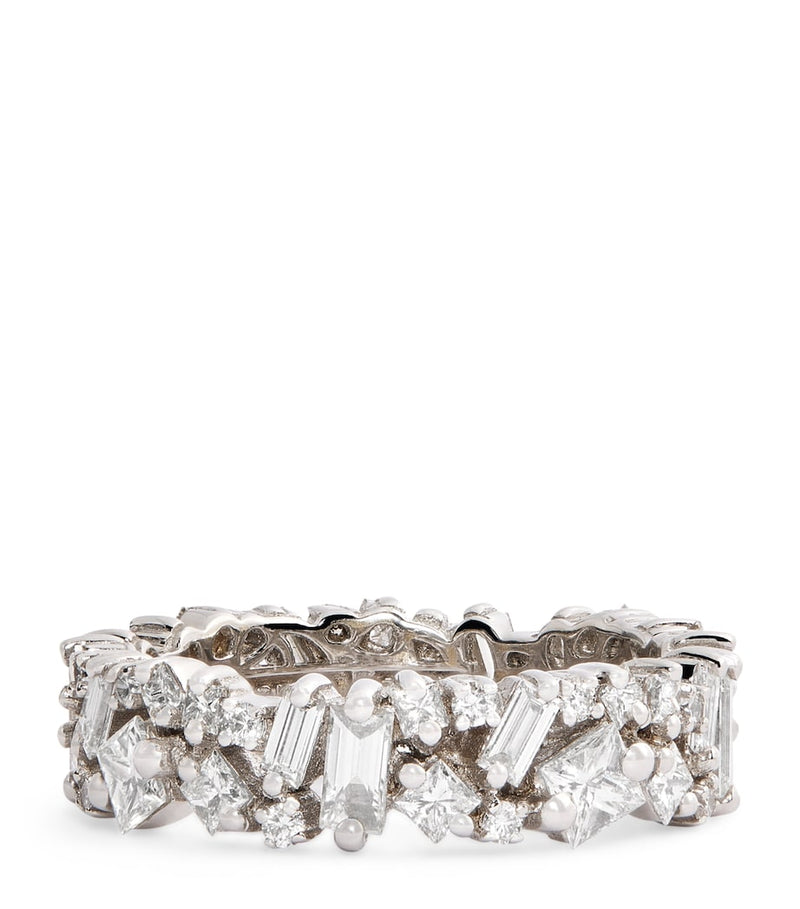 Suzanne Kalan La Fantaisie eternity ring white gold diamond baguette princess cut, UK version