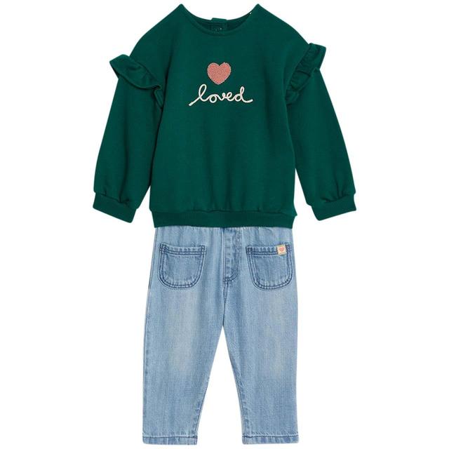 M&S Cotton Heart Sweat and Jean Outfit '0-3 M Green Mix GOODS M&S   