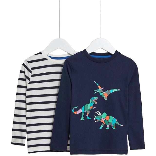 M&S Pure Cotton Dinosaur and Stripe Tops 4-5 Years   2 per pack GOODS M&S   