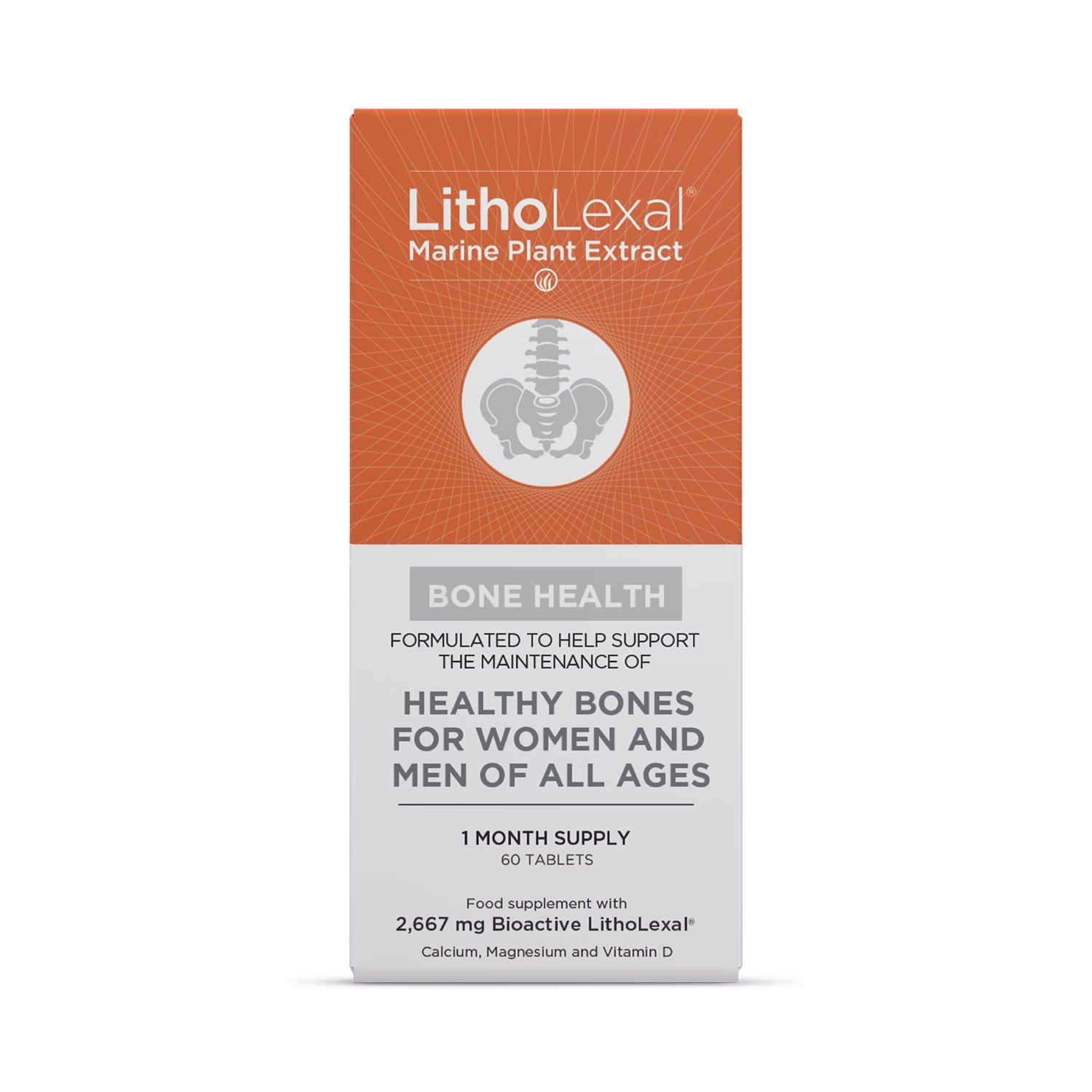 LithoLexal Bone Health supplement bottle, UK version