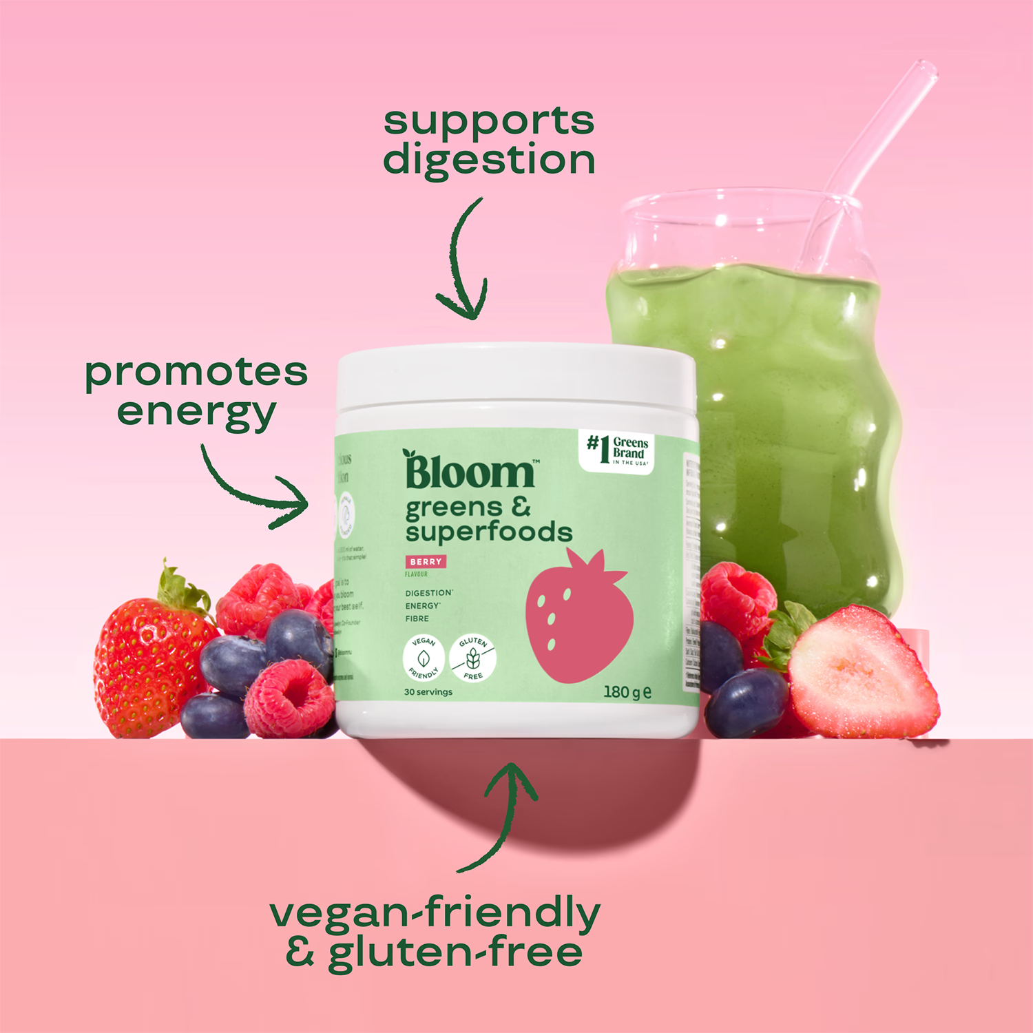 Bloom Berry greens powder 180g (British brand)