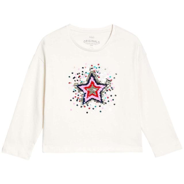 M&S Star Sequin Tee 4-5 Years Ivory GOODS M&S   