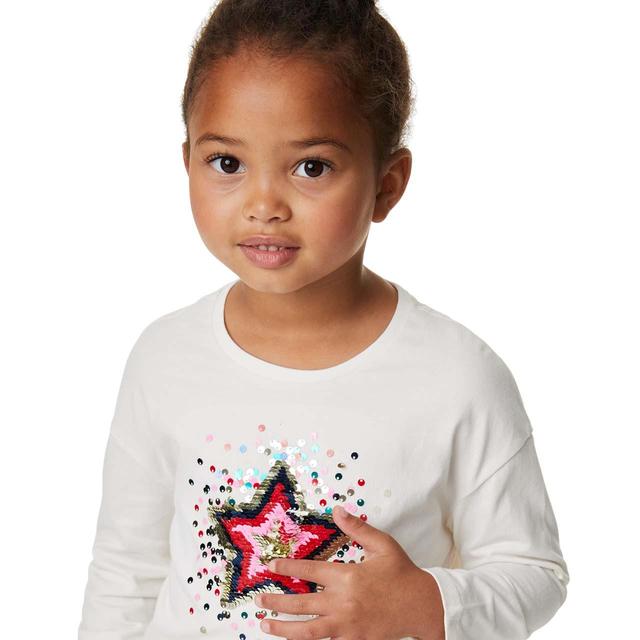 M&S Star Sequin Tee 4-5 Years Ivory GOODS M&S   