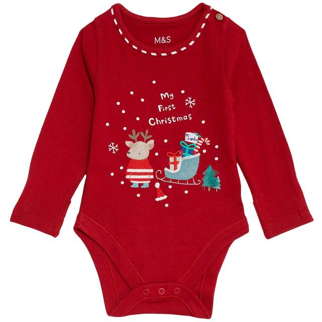 M&S My First Christmas Bodysuit 9-12 Months Red GOODS M&S   