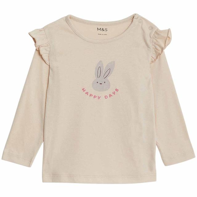 M&S Cotton Cream Bunny Frill Sleeve Top 0 Months-3 Years GOODS M&S   