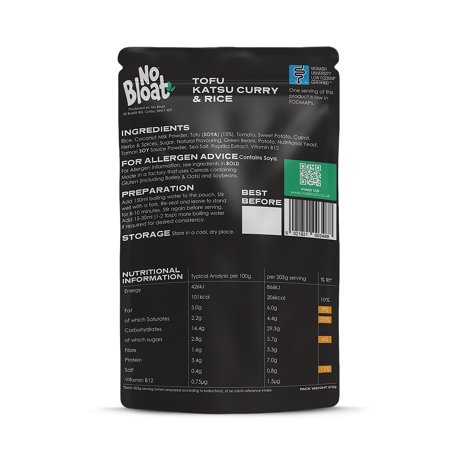 No Bloat tofu katsu curry and rice 4x50g pouches (British brand)