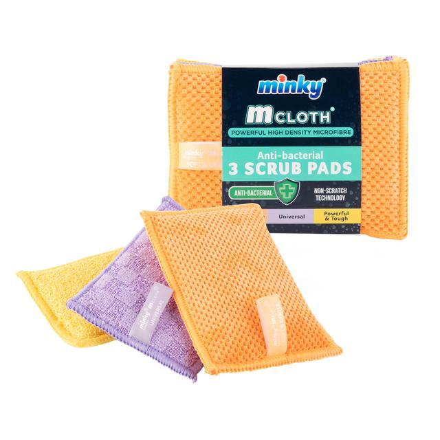 Minky M Cloth Anti Bac Scrub Pads   3 per pack