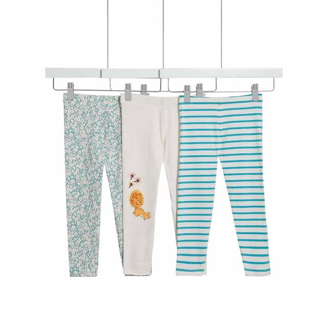 M&S Squirrel Leggings 3 Pack 2-7 Years Green GOODS M&S   