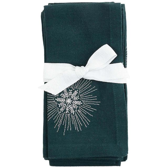 M&S Snowflake Dark Green Embroidered Napkins   4 per pack GOODS M&S   