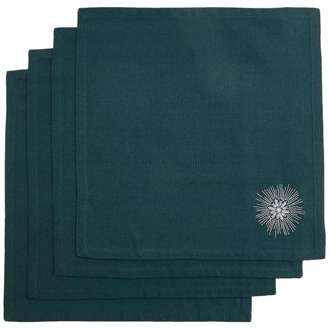 M&S Snowflake Dark Green Embroidered Napkins   4 per pack GOODS M&S   