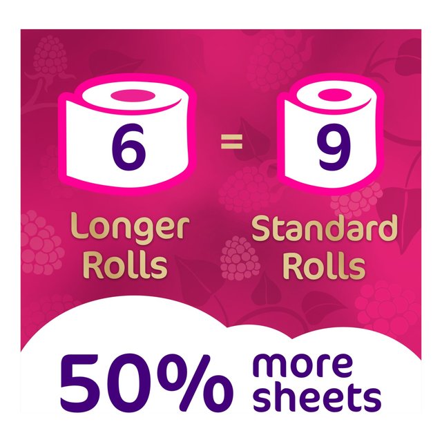 Cushelle Quilted Raspberry & Rhubarb 50% Longer Toilet Rolls   6 per pack GOODS M&S   