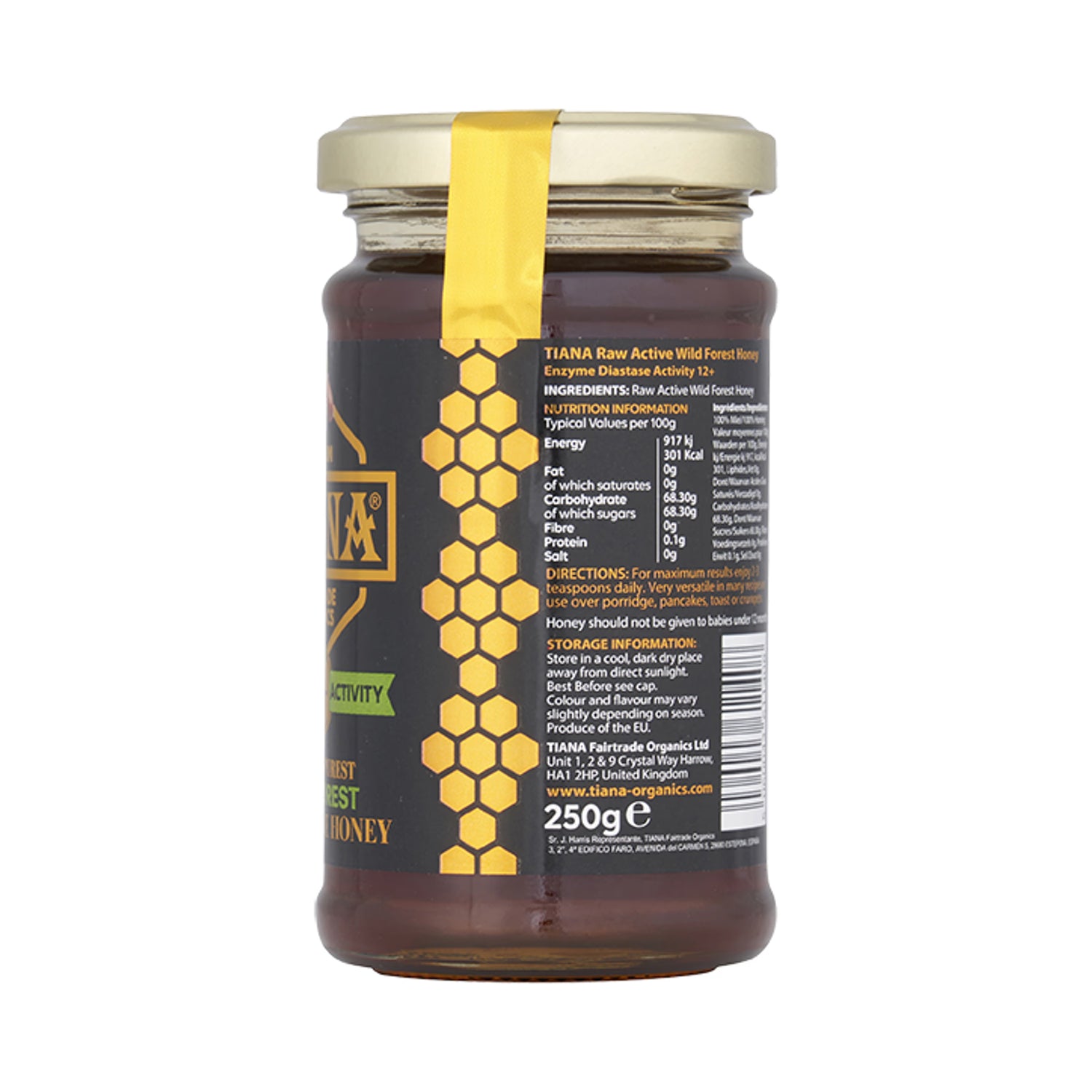 Tiana raw active wild forest honey 250g (British brand)