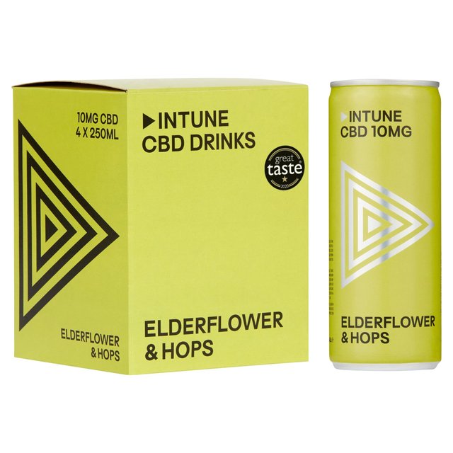 INTUNE Elderflower & Hops Sparkling CBD Drink   4 x 250ml GOODS M&S   