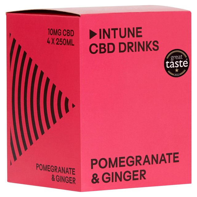 INTUNE Pomegranate & Ginger Sparkling CBD Drink   4 x 250ml GOODS M&S   