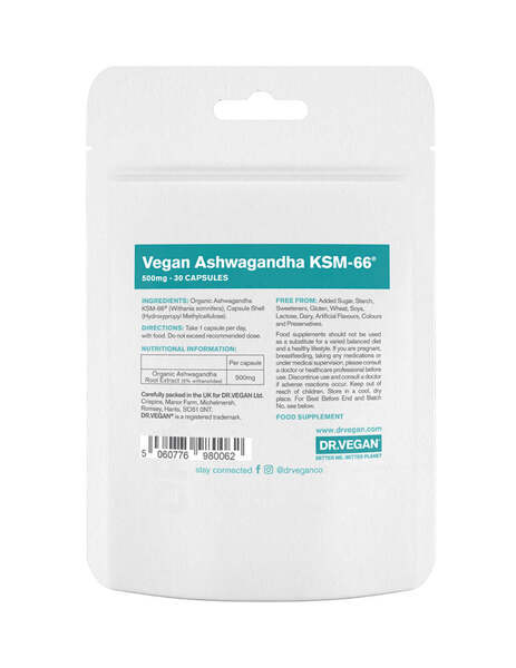 DR.VEGAN Ashwagandha KSM-66 supplement 30 day (British brand)