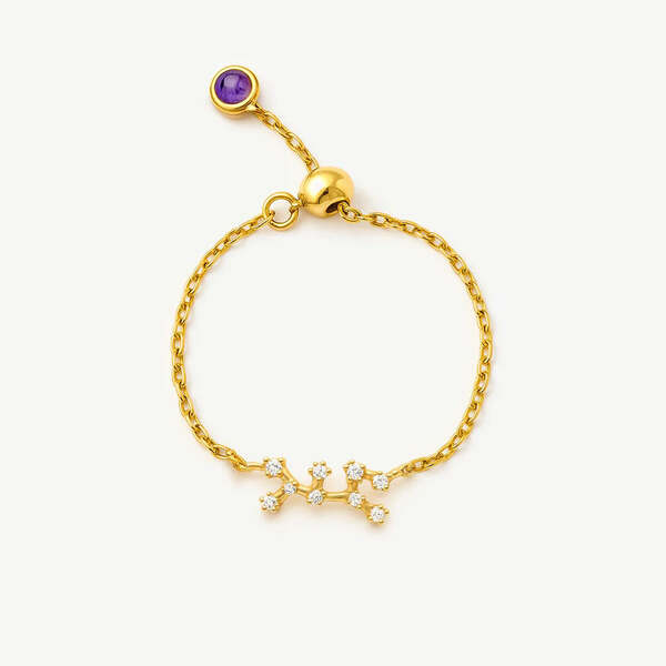 MUCHV gold Sagittarius constellation ring with cubic zirconia, imported from the UK