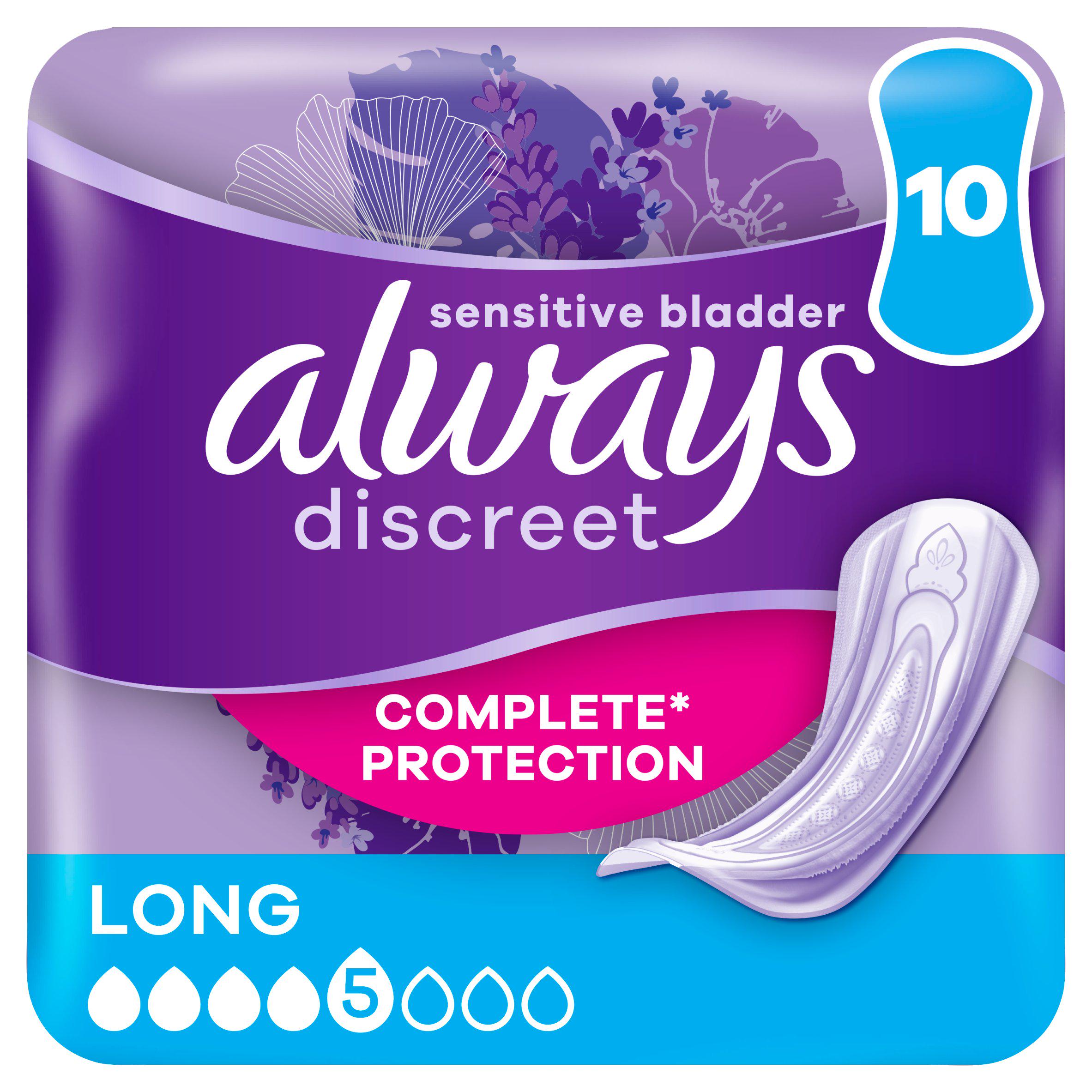 Always Discreet Incontinence Pads+ Long For Sensitive Bladder x10 bladder weakness Sainsburys   